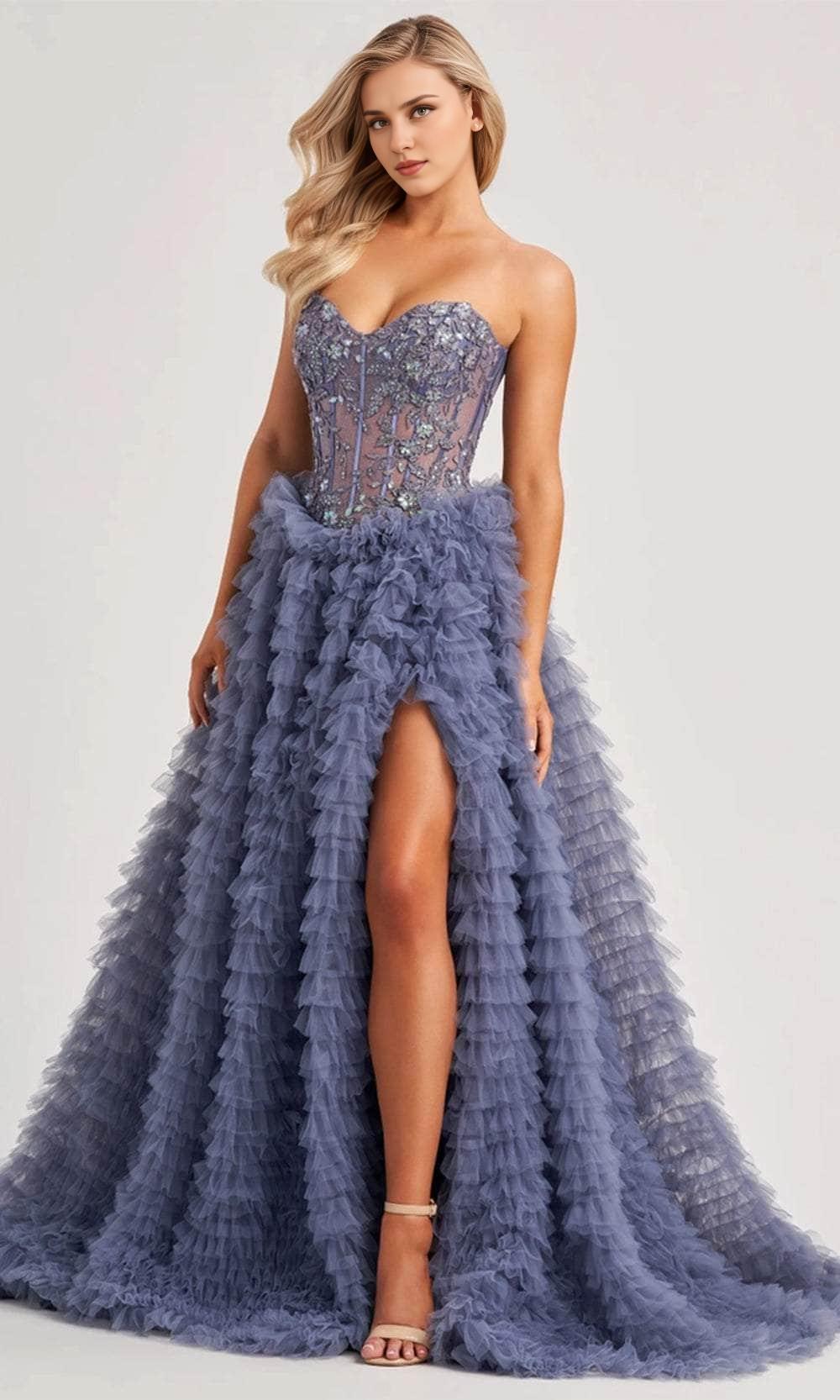 Prom Dresses Shops Ruffle Tiered Prom Dress  A-Line Gown Floor Length Sleeveless Tulle Prom Clothing Formal Women's Dresse
